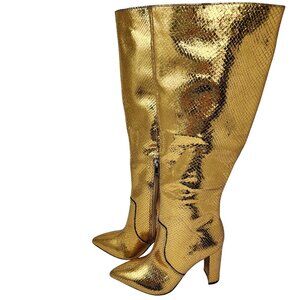 Gold Snake Print Over-The-Knee Heeled Boots By Marc Fisher 5.5M